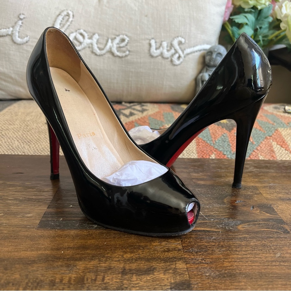 Christian Louboutin VERY PRIVE Black Patent Leather Platform 120MM Pump Heels 38